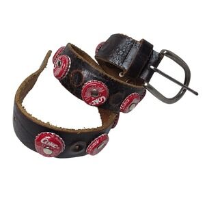 Unique Vintage Leather Belt CocaColaBottleCap EmbellishedWestern Punk Style SzSm